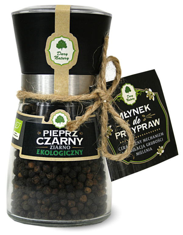 Pieprz czarny ziarnisty w młynku BIO 90 g — Dary Natury