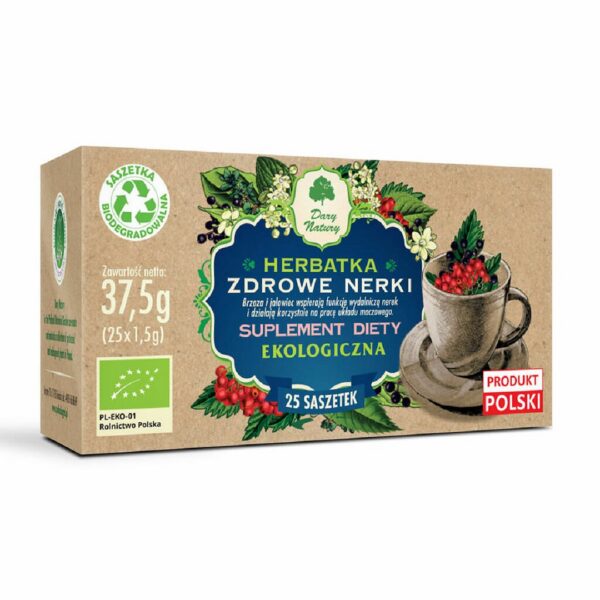 Herbatka ziołowa z macierzanką, jarzębiną, bzem czarnym i brzozą w saszetkach (25 × 1,5 g) BIO 37,5 g — Dary Natury
