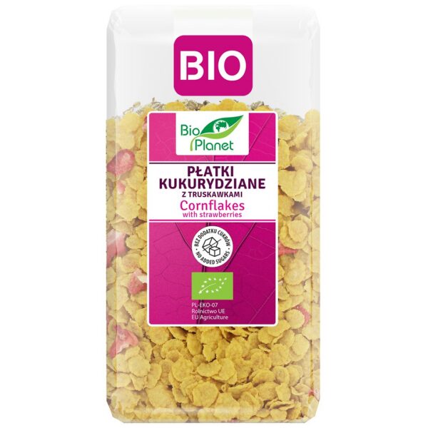 Płatki kukurydziane z truskawkami bez dodatku cukrów BIO 250 g — Bio Planet