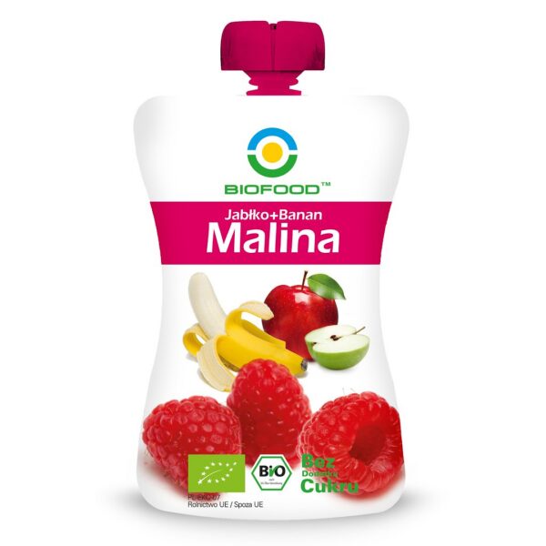 Mus jabłko-banan-malina bez dodatku cukrów bezglutenowy BIO 200 g — Biofood