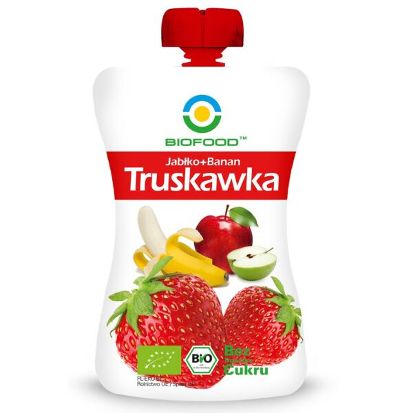 Mus jabłko-banan-truskawka bez dodatku cukrów bezglutenowy BIO 200 g — Biofood