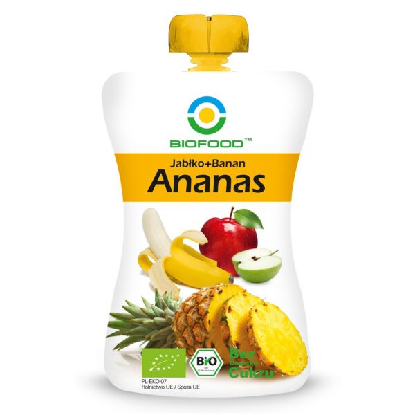 Mus jabłko-banan-ananas bez dodatku cukrów bezglutenowy BIO 200 g — Biofood