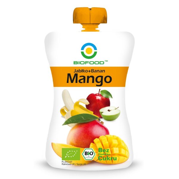 Mus jabłko-banan-mango bez dodatku cukrów bezglutenowy BIO 200 g — Biofood