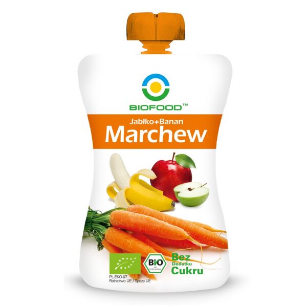 Mus jabłko-banan-marchew bez dodatku cukrów bezglutenowy BIO 200 g — Biofood