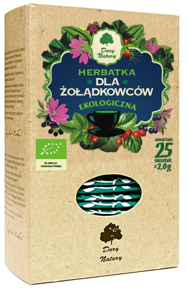 Herbatka ziołowa z owocem róży, ślazem, bzem czarnym i głogiem w saszetkach (25 × 2 g) BIO 50 g — Dary Natury