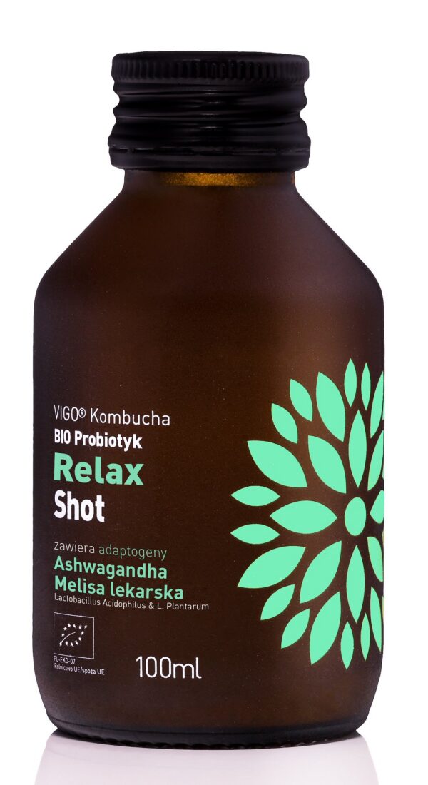 Shot kombucha z ashwagandhą i melisą bezglutenowy BIO 100 ml — Vigo