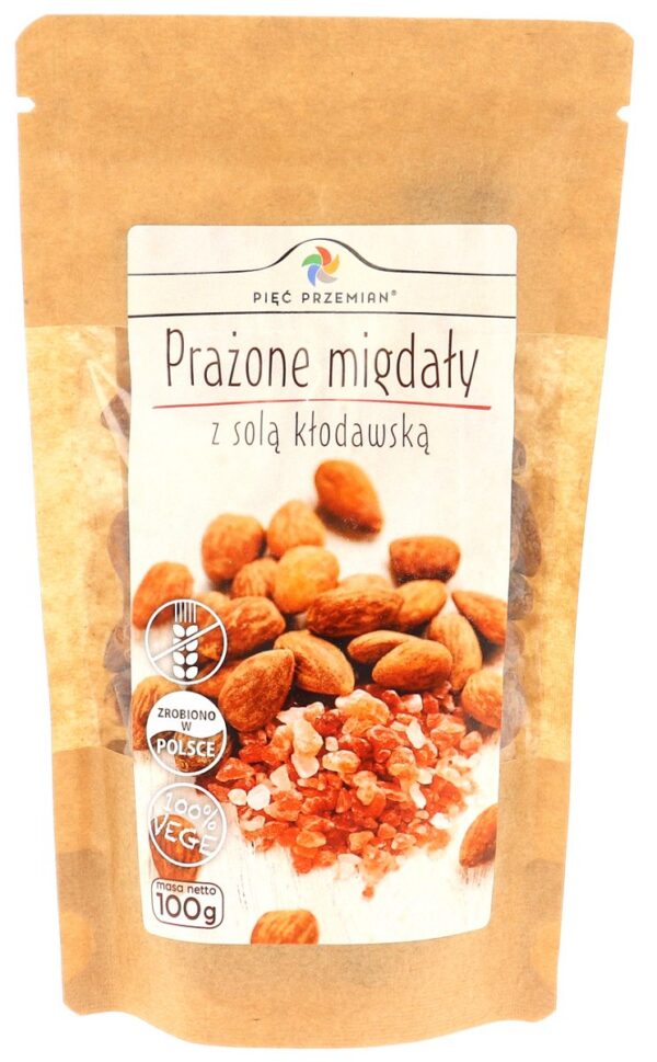 Migdały prażone z solą kłodawską bezglutenowe 100 g — Pięć Przemian