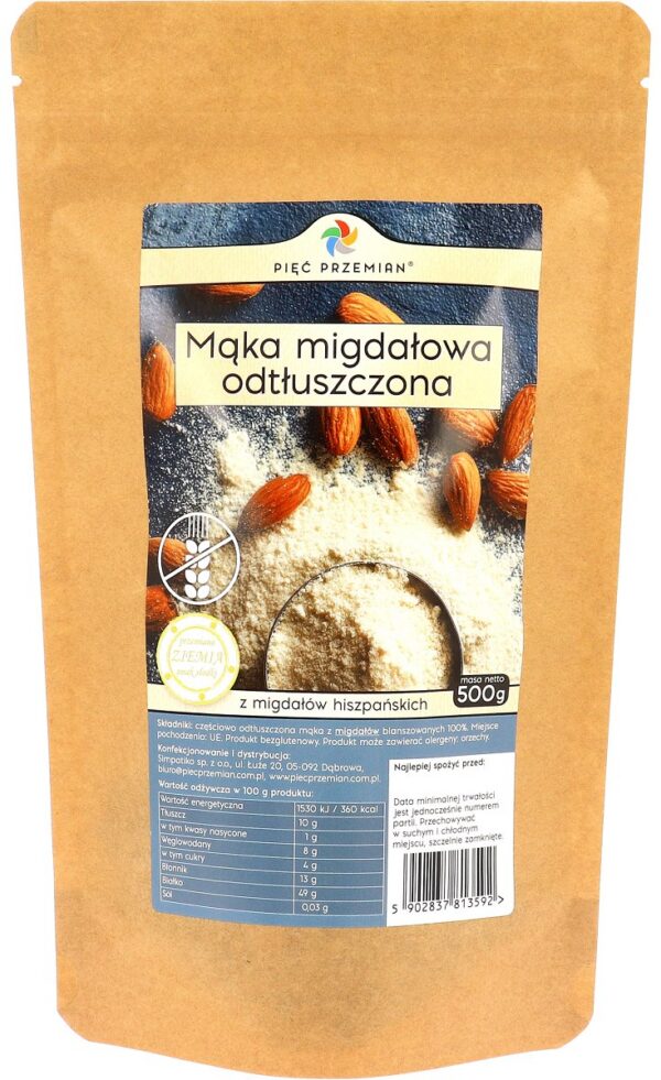 Mąka migdałowa odtłuszczona bezglutenowa 500 g — Pięć Przemian