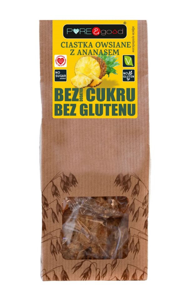 Ciastka owsiane z ananasem bez dodatku cukrów bezglutenowe 150 g — Pure&good