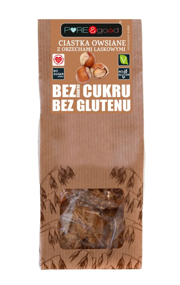 Ciastka owsiane z orzechami laskowymi bez dodatku cukrów bezglutenowe 150 g — Pure&good