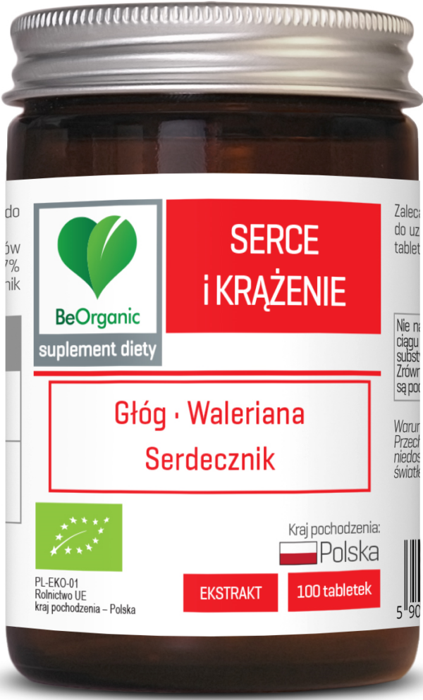 Tabletki z głogiem, kozłkiem lekarskim i serdecznikiem BIO 100 szt. — Be Organic