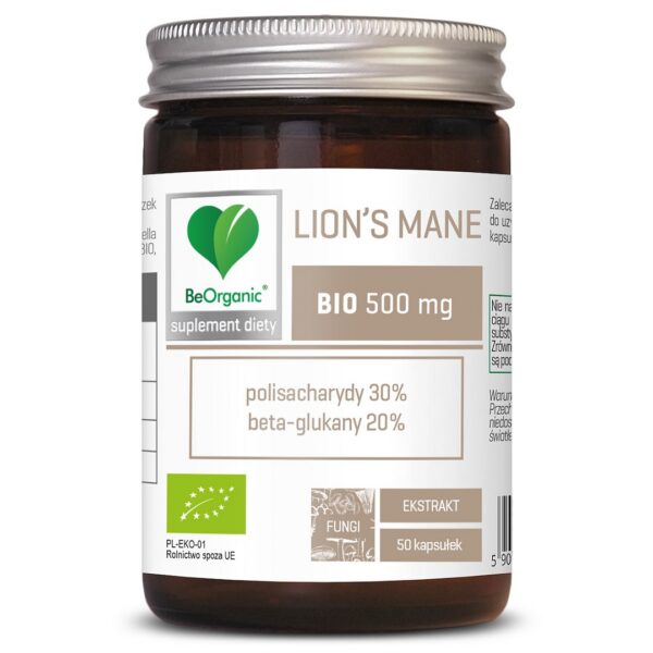 Grzyby soplówka jeżowata (Lion's Mane) ekstrakt BIO (500 mg) 50 kapsułek — Be Organic