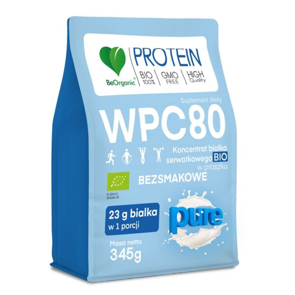 Białko serwatkowe naturalne (koncentrat WPC 80) bez dodatku cukrów BIO 345 g — Be Organic