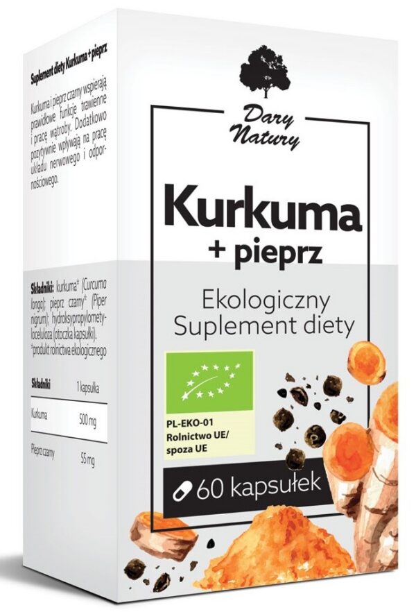 Kurkuma + czarny pieprz BIO 60 kapsułek — Dary Natury
