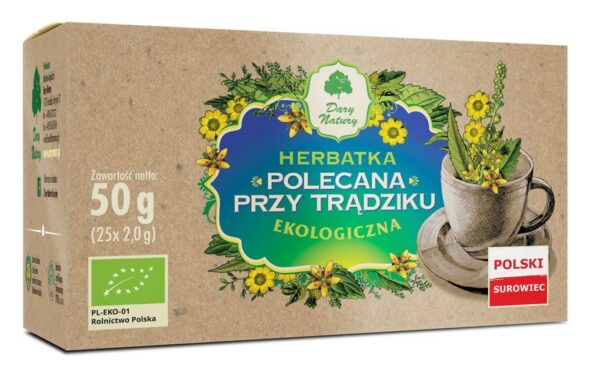 Herbatka ziołowa z uczepem, krwawnikiem, rzepikiem i łopianem w saszetkach (25 × 2 g) BIO 50 g — Dary Natury