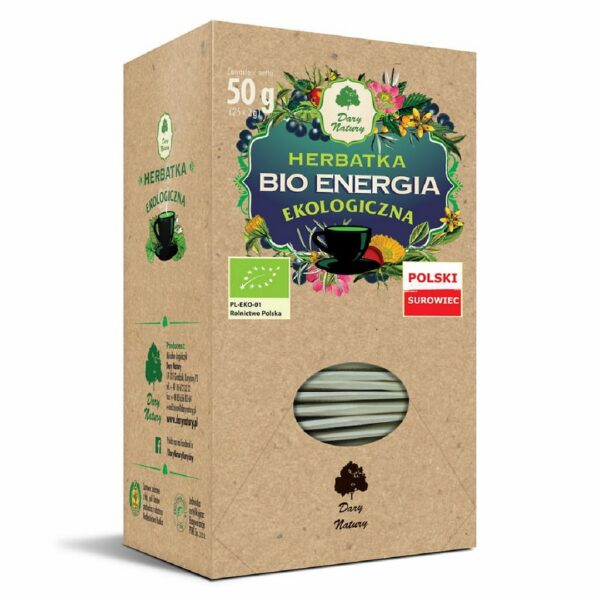 Herbatka ziołowo-owocowa z dziką różą, tarniną, rokitnikiem i różeńcem w saszetkach (25 × 2 g) BIO 50 g — Dary Natury