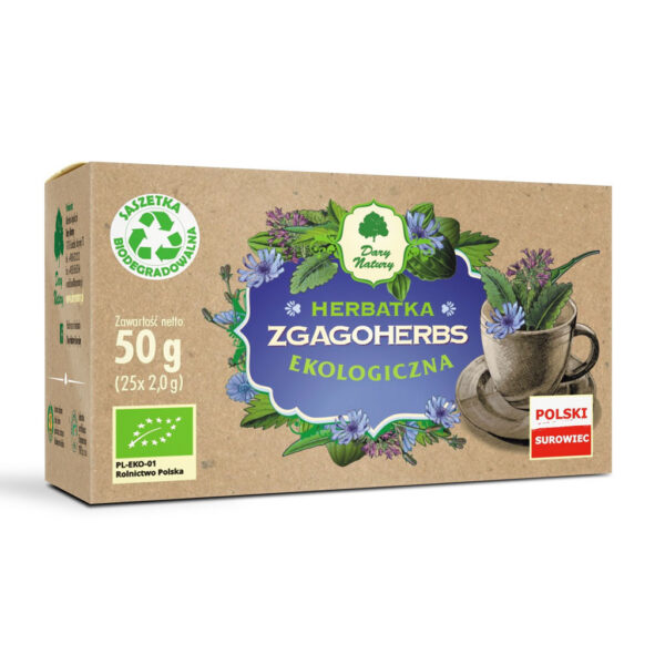Herbatka ziołowa z cykorią, rzepikiem, bukwicą i krwawnikiem w saszetkach (25 × 2 g) BIO 50 g — Dary Natury