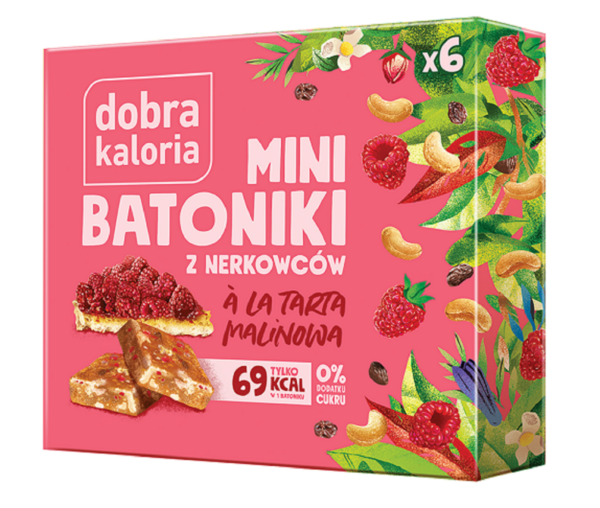 Batoniki mini z nerkowców a'la tarta malinowa (6 x 17 g) 102 g — Dobra Kaloria