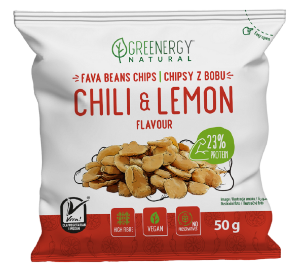 Bób prażony o smaku chili i cytryny 50 g — Greenergy