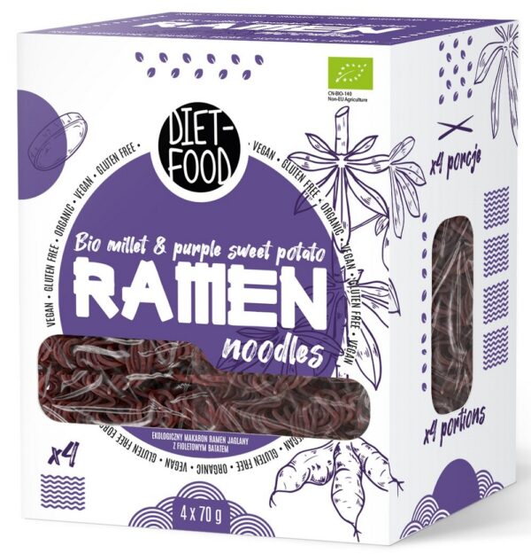 Makaron (jaglano-ryżowy z batatem fioletowym) ramen bezglutenowy BIO 280 g — Diet-food