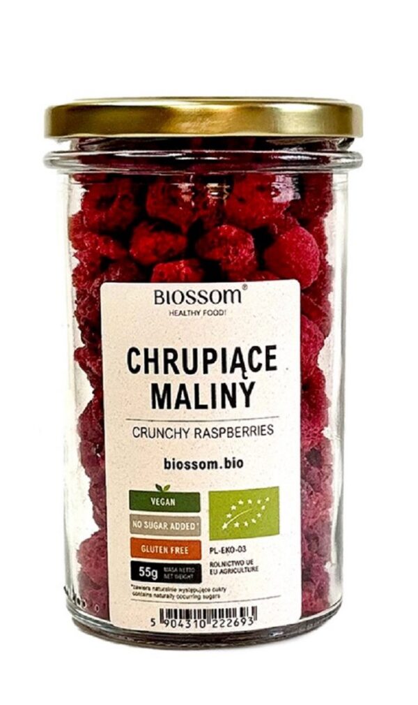 Maliny liofilizowane chrupiące bezglutenowe BIO 55 g — Biossom