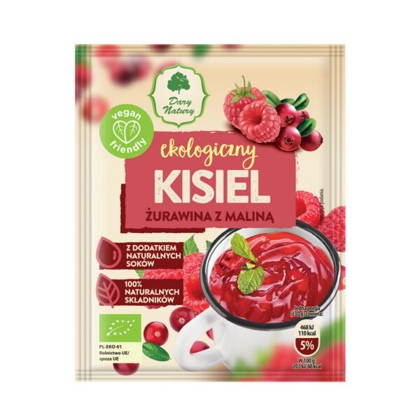 Kisiel instant żurawina z maliną bezglutenowy BIO 30 g — Dary Natury