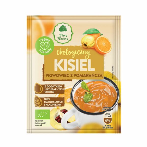 Kisiel instant pigwowiec z pomarańczą bezglutenowy BIO 30 g — Dary Natury