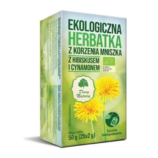 Herbatka z korzenia mniszka z hibiskusem i cynamonem BIO (25 x 2 g) 50 g — Dary Natury