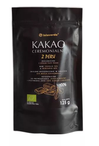 Kakao ceremonialne, tabliczka gorzka 100 % kakao BIO 125 g — Islaverde