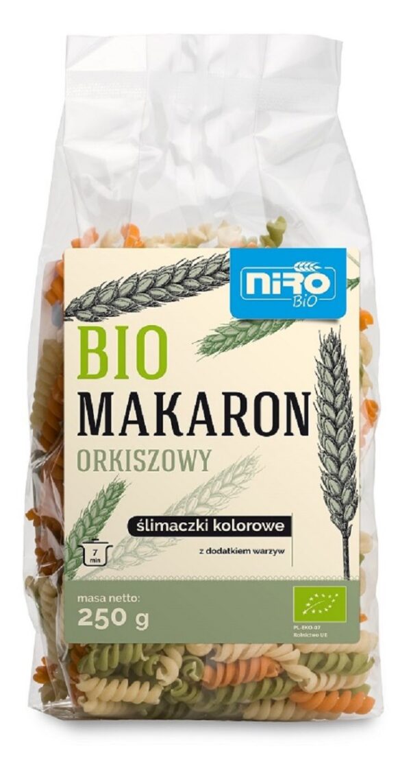 Makaron (orkiszowy trójkolorowy) ślimaczki BIO 250 g — Niro