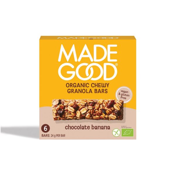Batony granola crunchy z czekoladą i bananem bezglutenowe BIO (6 x 24 g) 144 g — Madegood