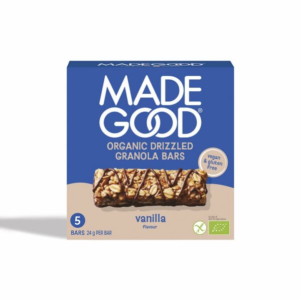 Batony granola crunchy smak wanilia w polewie czekoladowej bezglutenowe BIO (5 x 24 g) 120 g — Madegood
