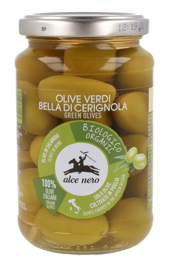 Oliwki zielone Bella di Cerignola z pestką w zalewie BIO 350 g (180 g) — Alce Nero