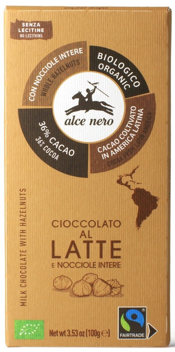 Czekolada mleczna z całymi orzechami laskowymi Fair Trade BIO 100 g — Alce Nero