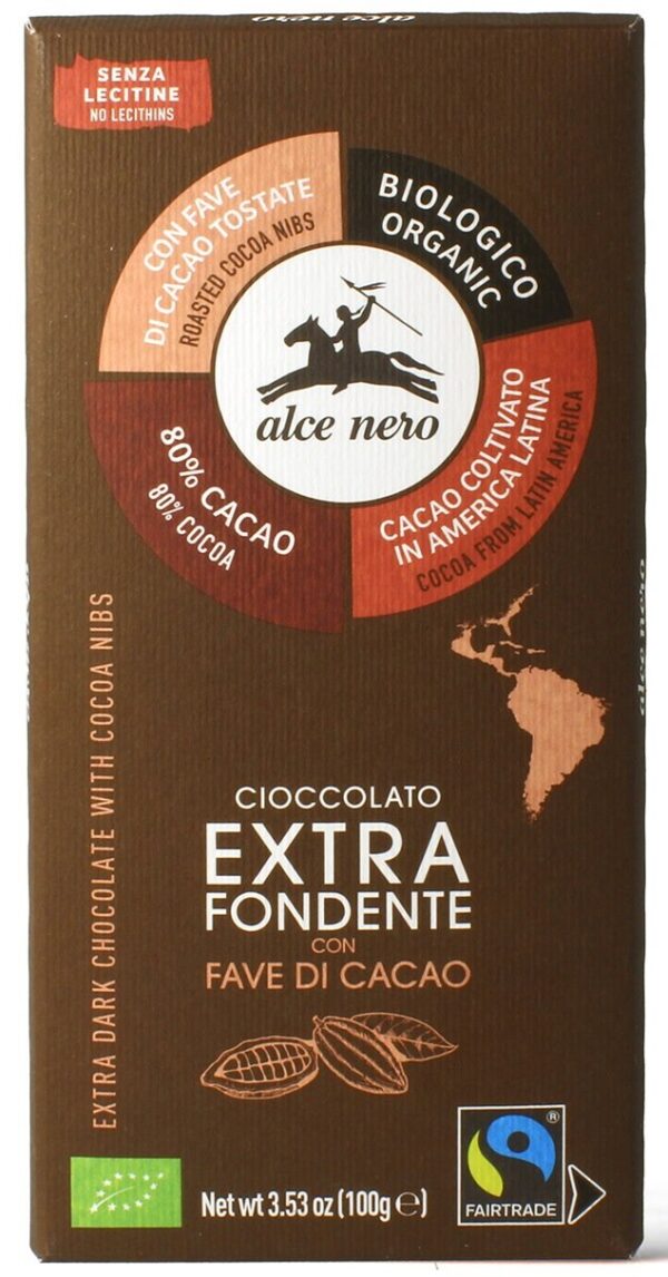 Czekolada gorzka z ziarnami kakaowca Fair Trade bezglutenowa BIO 100 g — Alce Nero