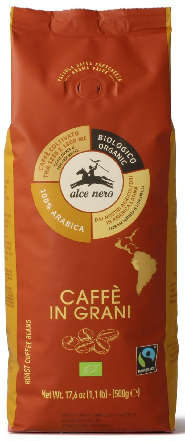 Kawa ziarnista arabica 100 % Fair Trade BIO 500 g — Alce Nero