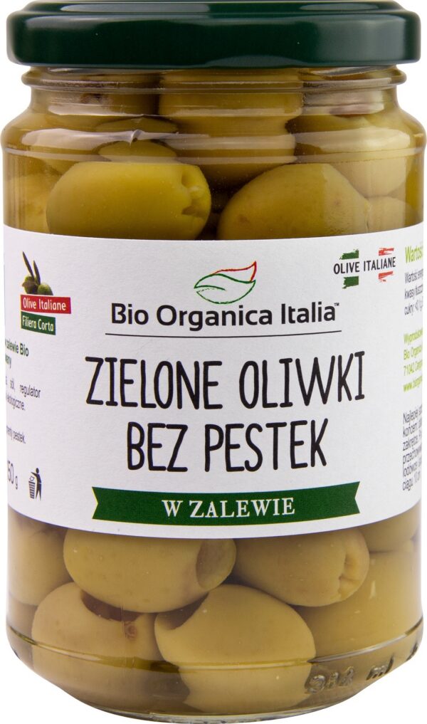 Oliwki zielone bez pestek w zalewie BIO 280 g (150 g) (słoik) — Bio Organica Italia