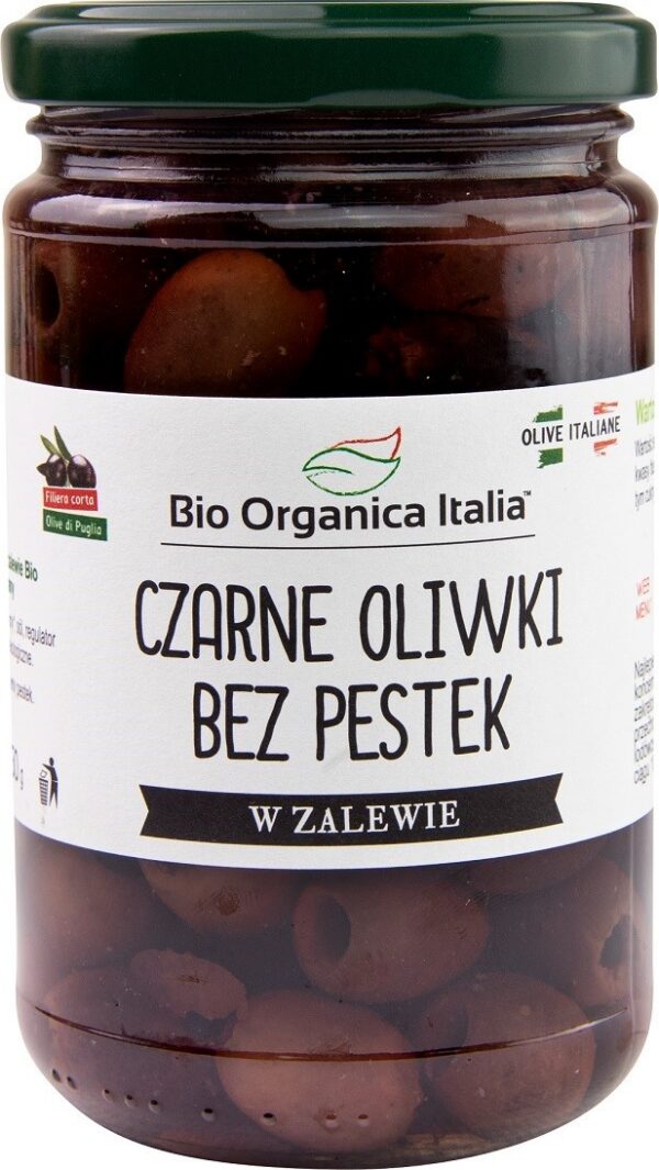 Oliwki czarne bez pestek w zalewie BIO 280 g (150 g) (słoik) — Bio Organica Italia