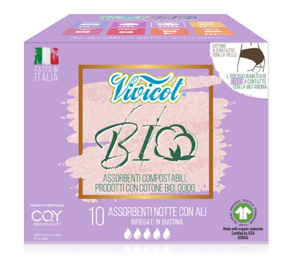Podpaski higieniczne ze skrzydełkami na noc ECO 10 szt. — Vivicot