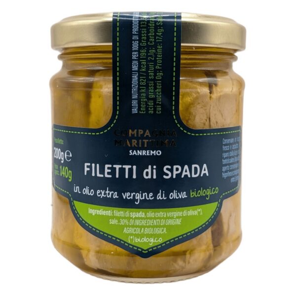 Miecznik filety w BIO oliwie z oliwek extra virgin 200 g (słoik) — Compagnia Mediterranea