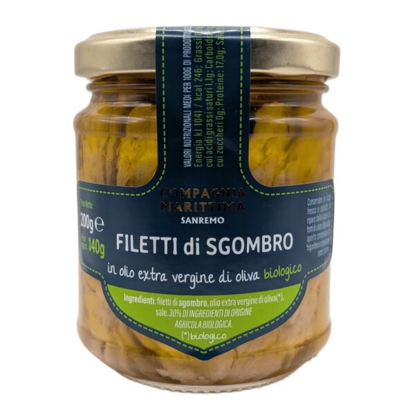 Makrela filety w BIO oliwie z oliwek extra virgin 200 g (słoik) — Compagnia Mediterranea