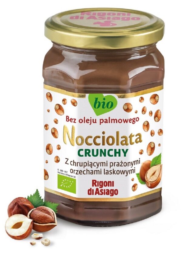 Krem z orzechów laskowych i kakao crunchy bezglutenowy BIO 250 g — Rigoni Di Asiago