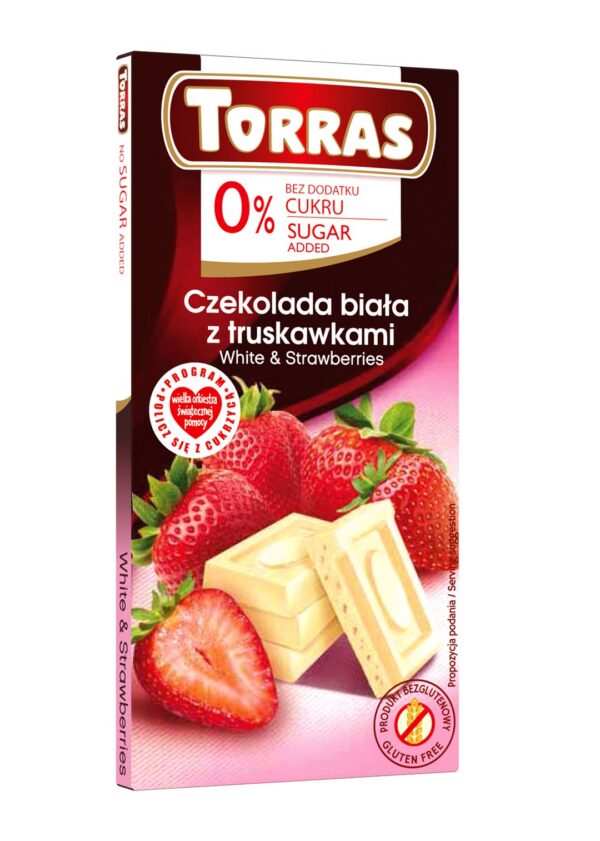 Czekolada biała z truskawkami bez dodatku cukrów bezglutenowa 75 g — Torras