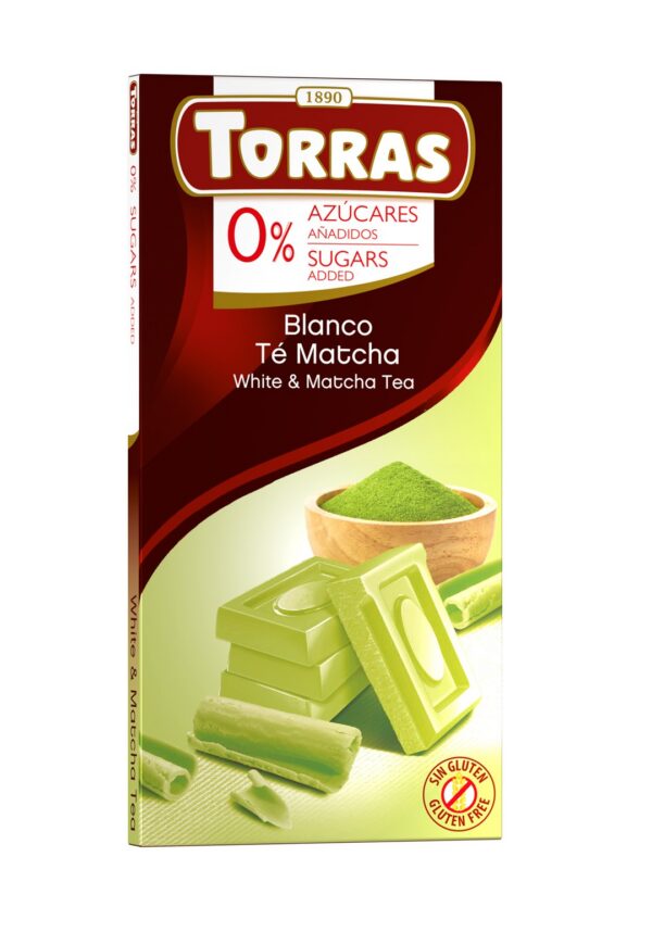 Czekolada biała z herbatą matcha bez dodatku cukrów bezglutenowa 75 g — Torras