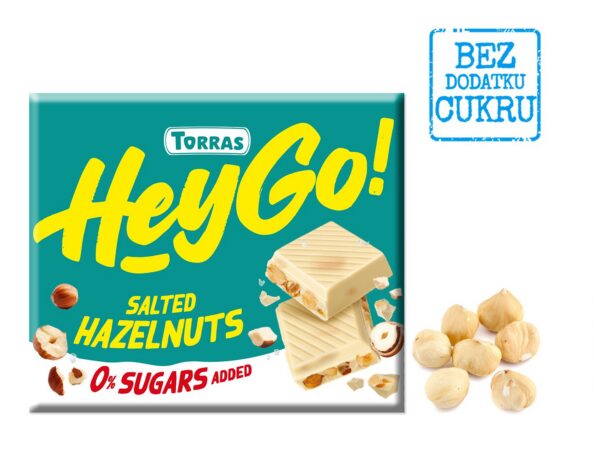 Czekolada biała z orzechami laskowymi i solą morską bez dodatku cukrów bezglutenowa 60 g — Torras