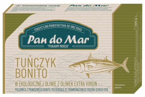 Tuńczyk bonito w BIO oliwie z oliwek extra virgin 120 g — Pan Do Mar