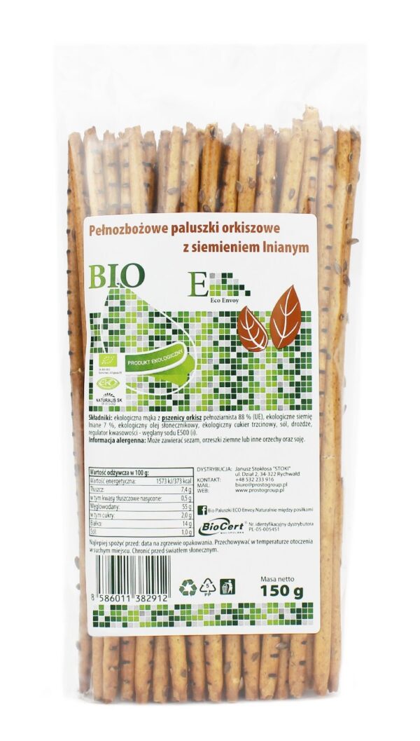 Paluszki orkiszowe pełnoziarniste z siemieniem lnianym BIO 150 g — Envoy