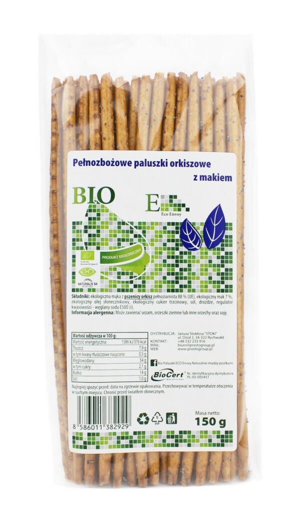 Paluszki orkiszowe pełnoziarniste z makiem BIO 150 g — Envoy