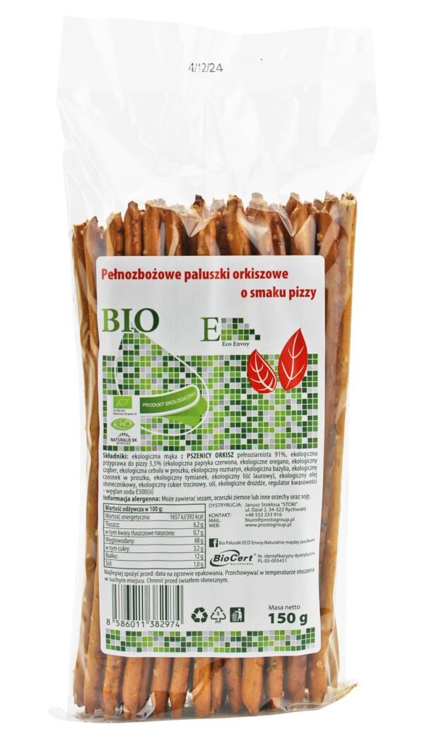 Paluszki orkiszowe pełnoziarniste o smaku pizzy BIO 150 g — Envoy