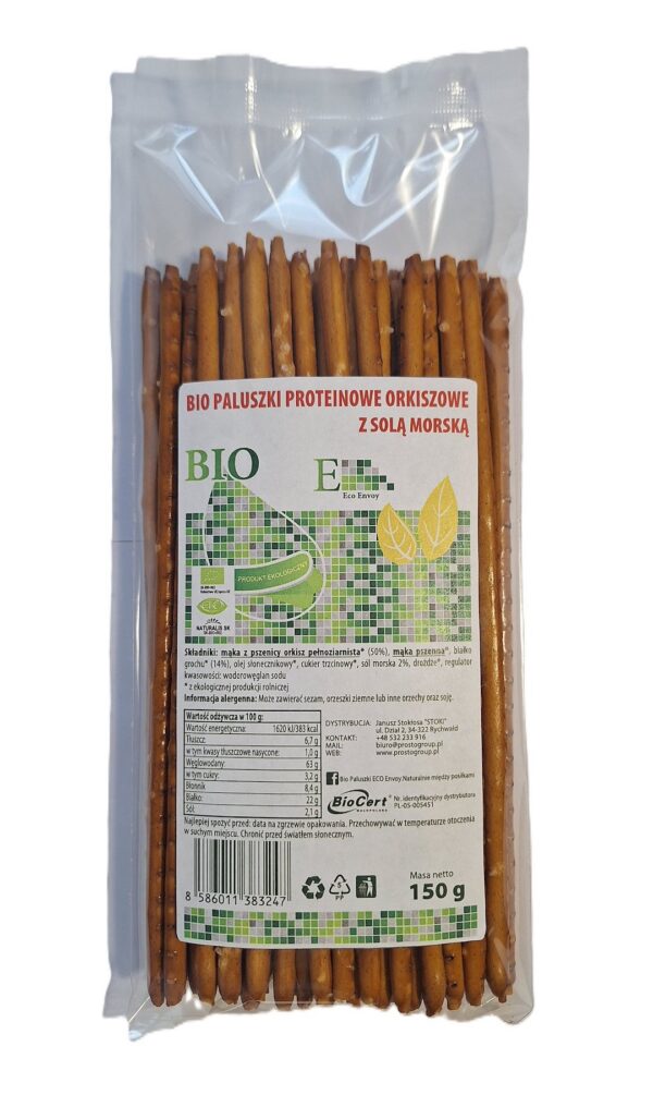 Paluszki proteinowe orkiszowe pełnoziarniste solone BIO 150 g — Envoy